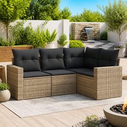 4-Piece Grey Modular Rattan Outdoor Sofa Set