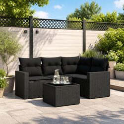 5-Piece Garden Sectional Sofa Set with Storage in Black
