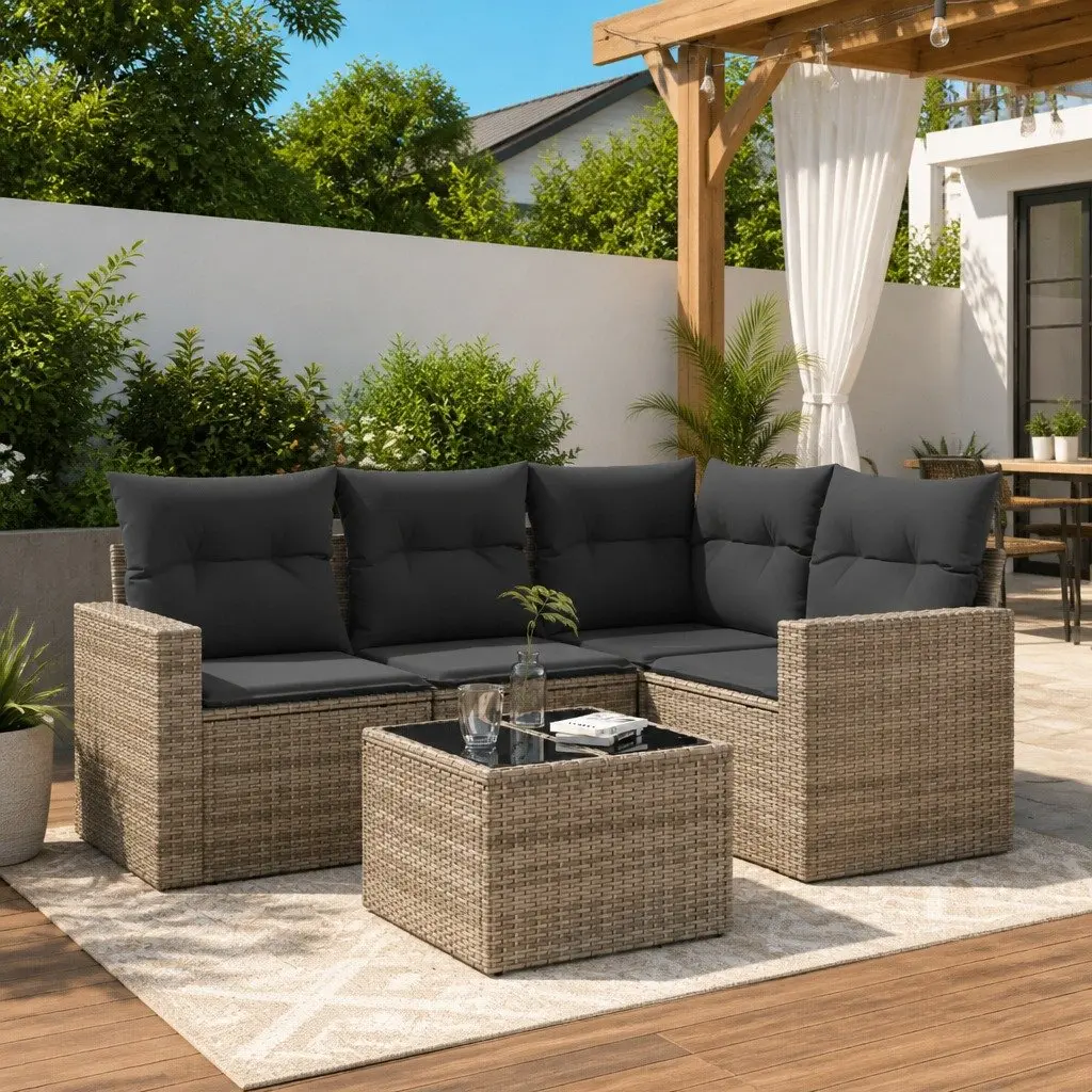 5 Piece Grey Outdoor Garden Sofa Set with Storage