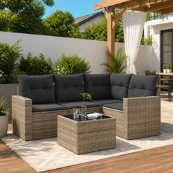 Premium 5 Piece Grey Outdoor Garden Sofa Set with Storage