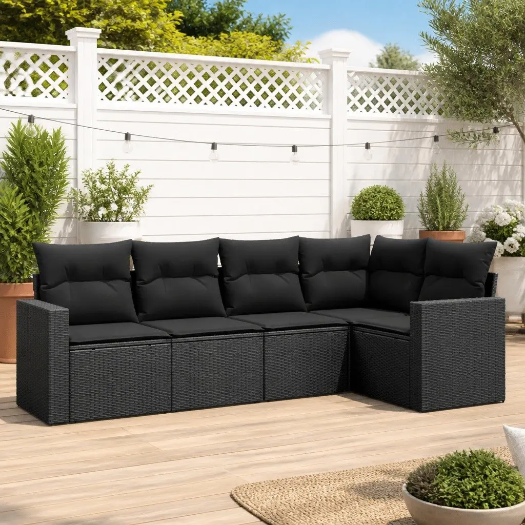 Outdoor Sectional Sofa Set PE Rattan 5 Piece Black