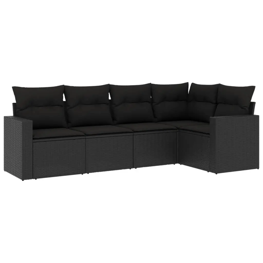 Outdoor Sectional Sofa Set PE Rattan 5 Piece Black
