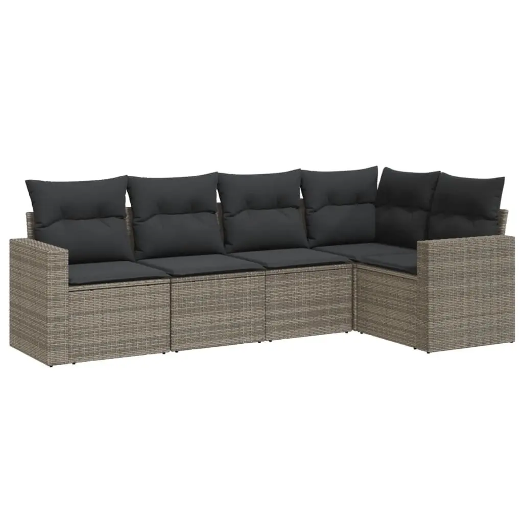 5 Piece Outdoor Sectional Sofa Set PE Rattan Grey with Cushions