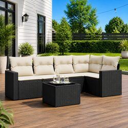 Durable 6-Piece Outdoor Sectional Sofa Set in Black