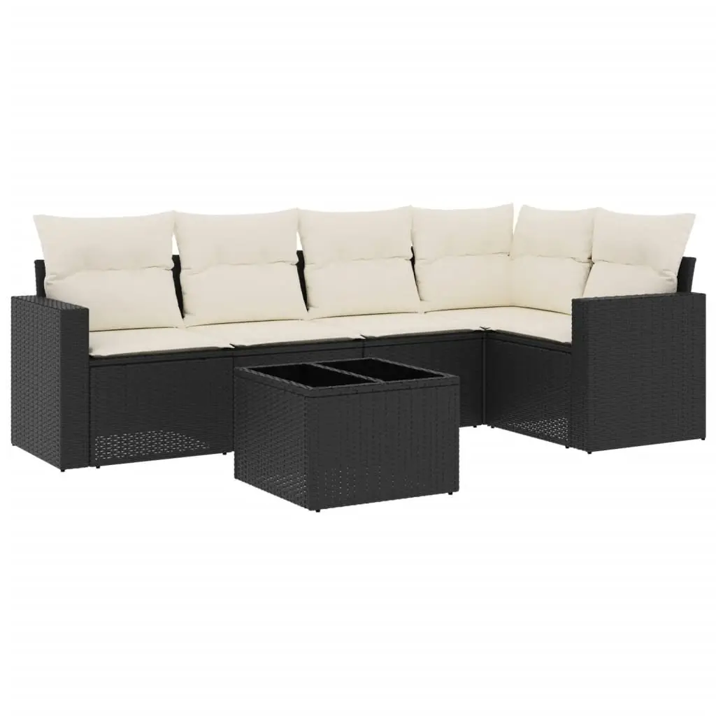 Outdoor Sectional Sofa Set PE Rattan 6 Piece Black Modular Garden Furniture