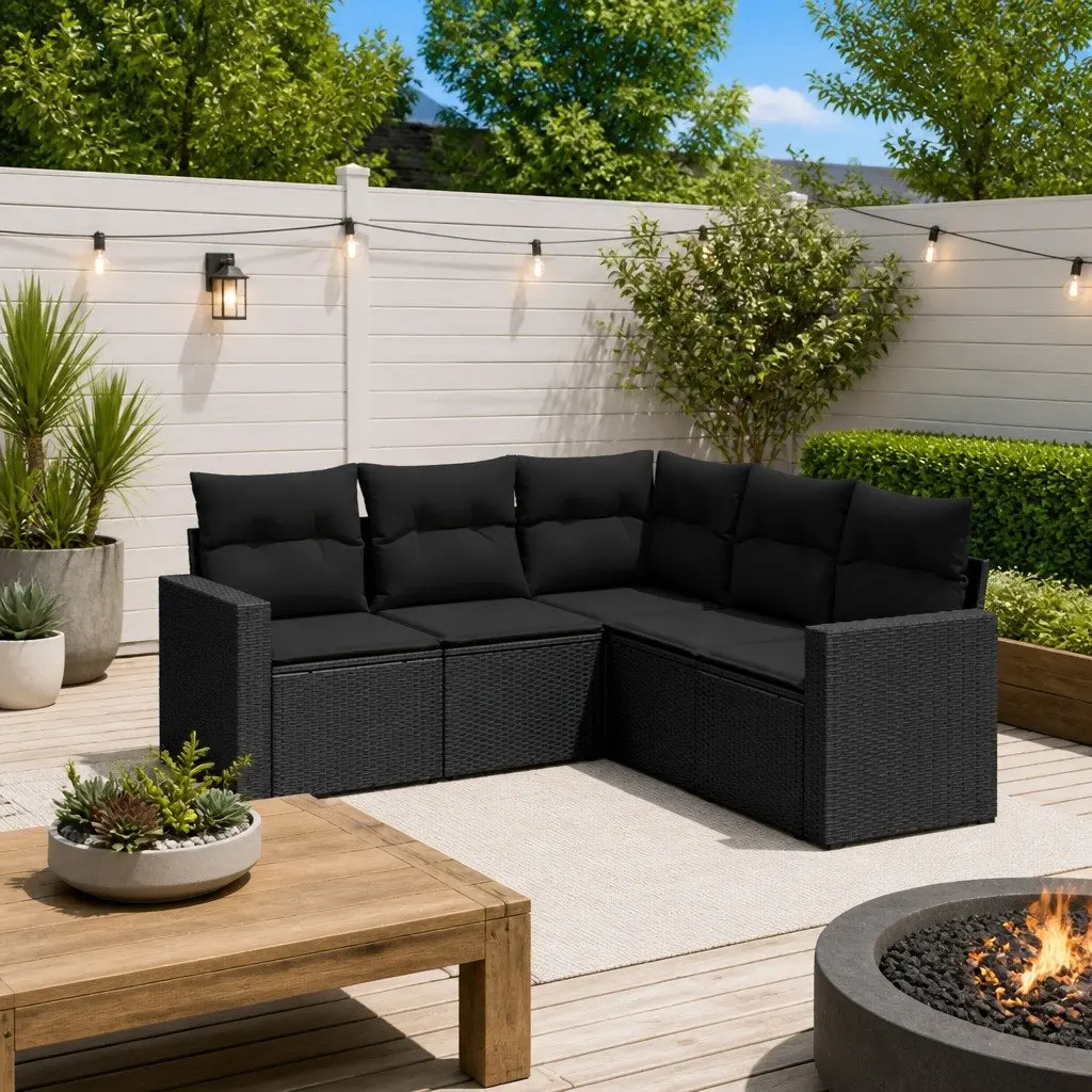 5-Piece Modular Black Outdoor Sectional Sofa Set
