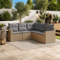 Beige 5-Piece Modular Outdoor Sectional Sofa Set