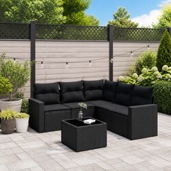 6 Piece Black Poly Rattan Garden Sofa Set with Storage