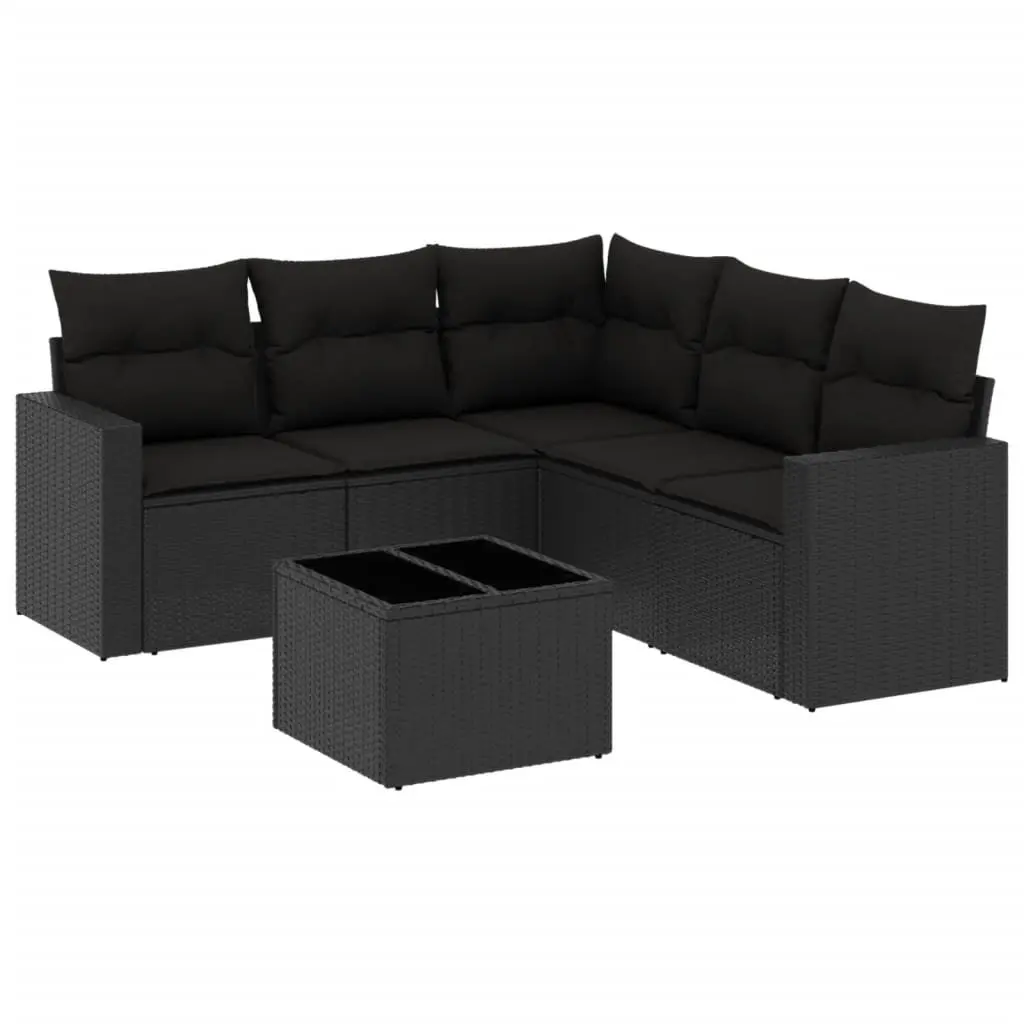 6 Piece Garden Sofa Set PE Rattan Black Modular Outdoor Furniture
