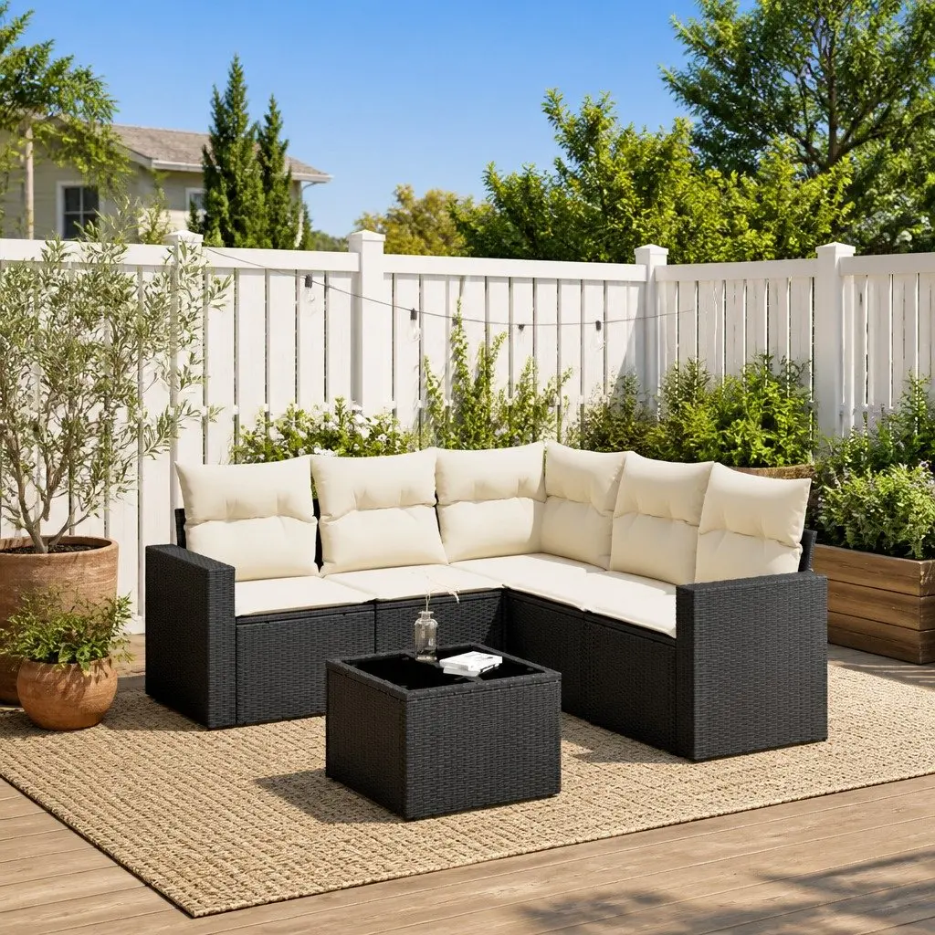Outdoor Sofa Set PE Rattan 6 Piece Modular Garden Seating Black