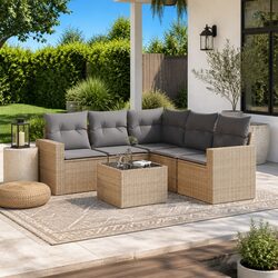 Stylish 6-Piece Outdoor Sectional Sofa Set in Beige