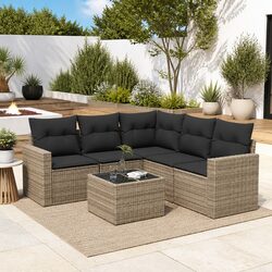 Grey Modular Outdoor Sofa Set with Storage, 6 Pieces