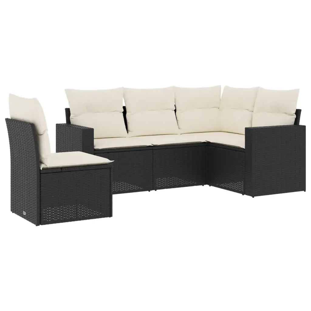 5 Piece Outdoor Sectional Sofa Set PE Rattan Black with Padded Cushions