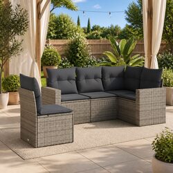 Grey Poly Rattan 5-Piece Outdoor Sectional Sofa Set