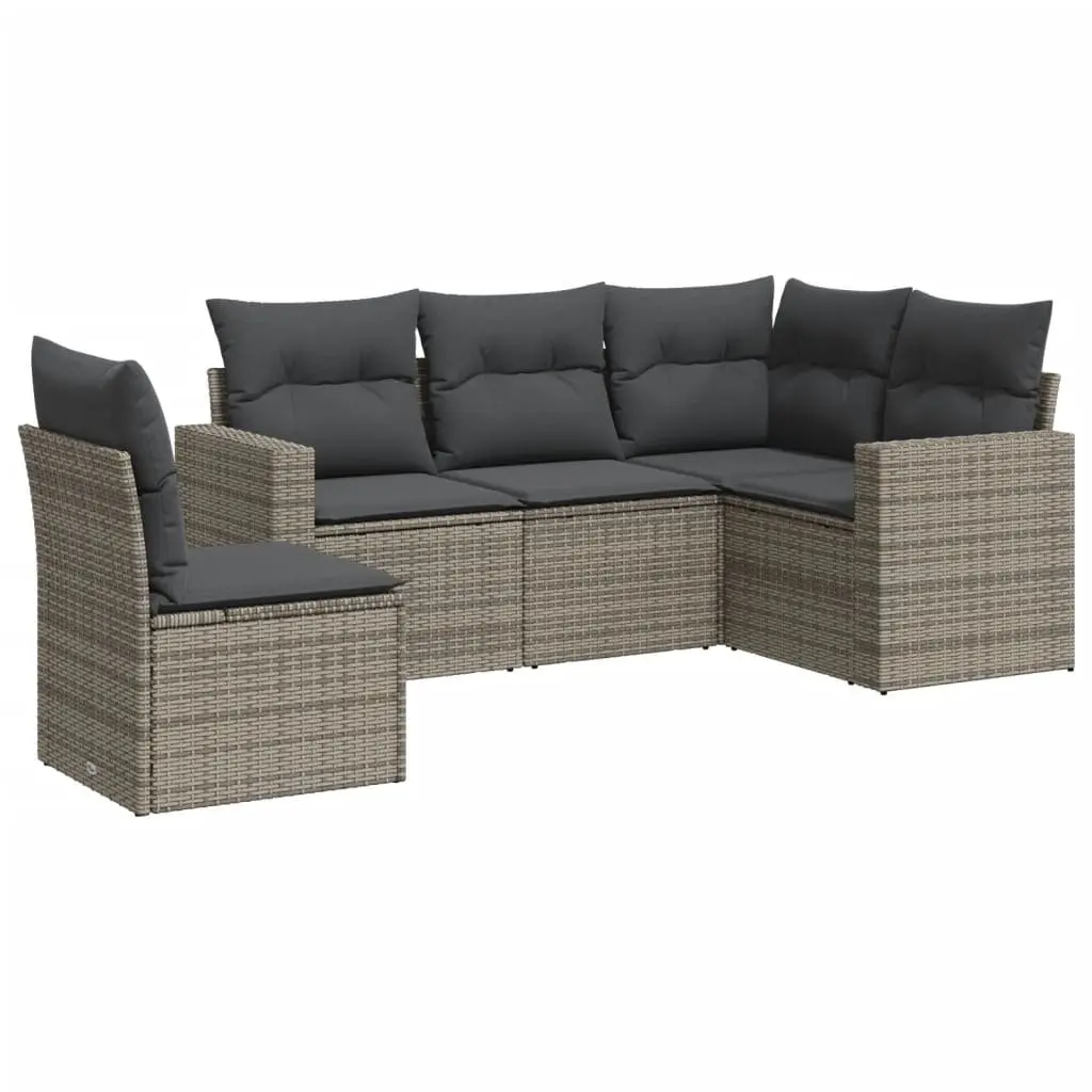Grey Poly Rattan 5-Piece Outdoor Sectional Sofa Set