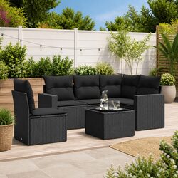 Durable 6 Piece Black Poly Rattan Outdoor Sofa Set