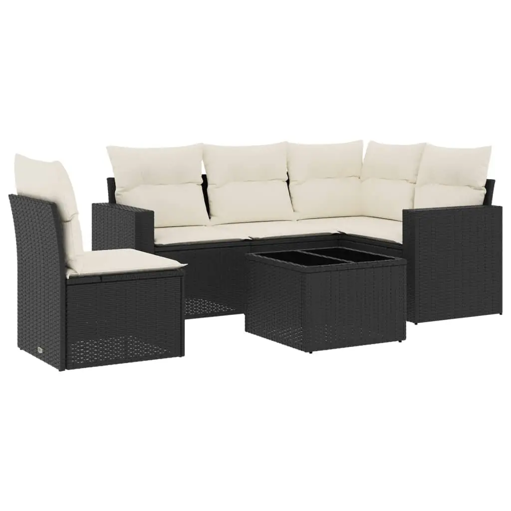 Outdoor Sectional Sofa Set PE Rattan 6 Piece Black