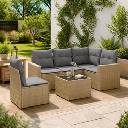 6-Piece Outdoor Sofa Set - Durable Beige Poly Rattan