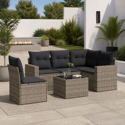 6-Piece Grey Poly Rattan Outdoor Sectional Sofa Set