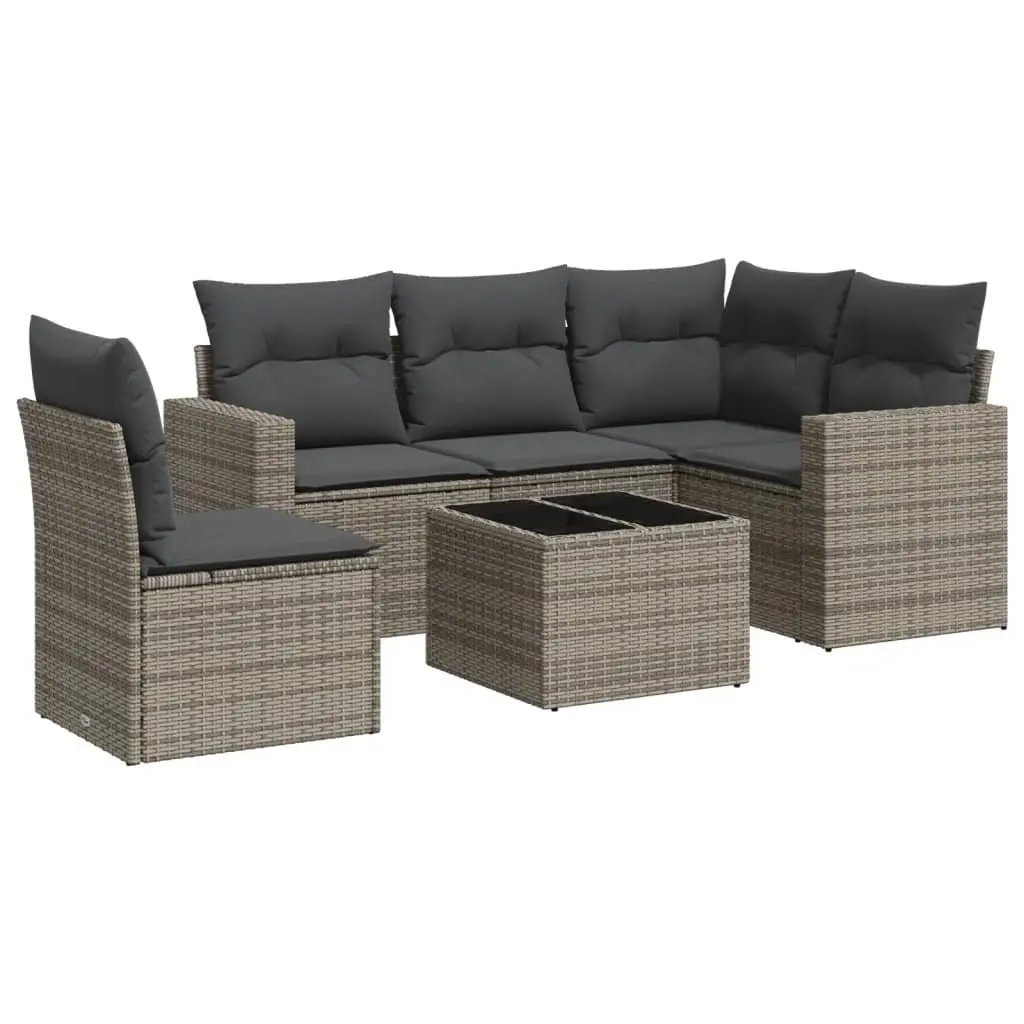 6-Piece Grey Poly Rattan Outdoor Sectional Sofa Set