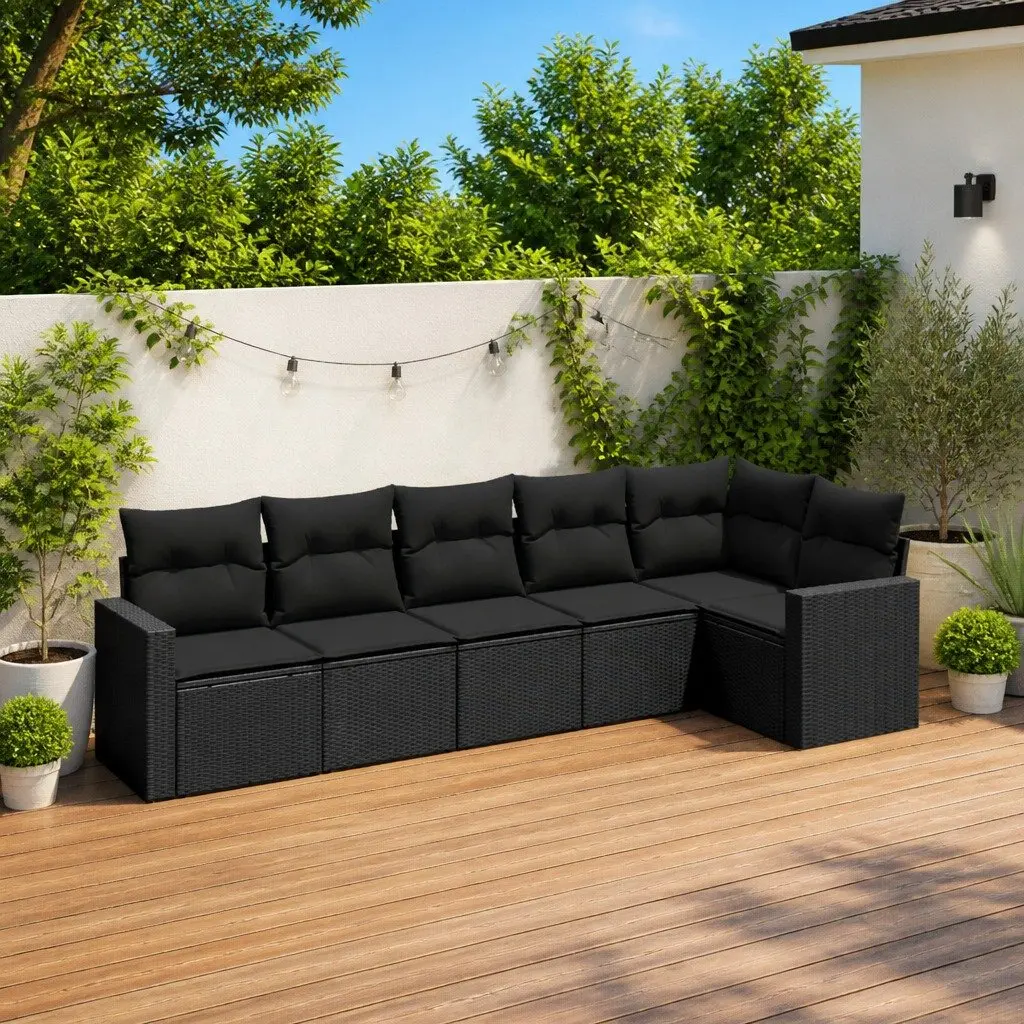 Outdoor Sectional Sofa Set PE Rattan 6 Piece Black Modular