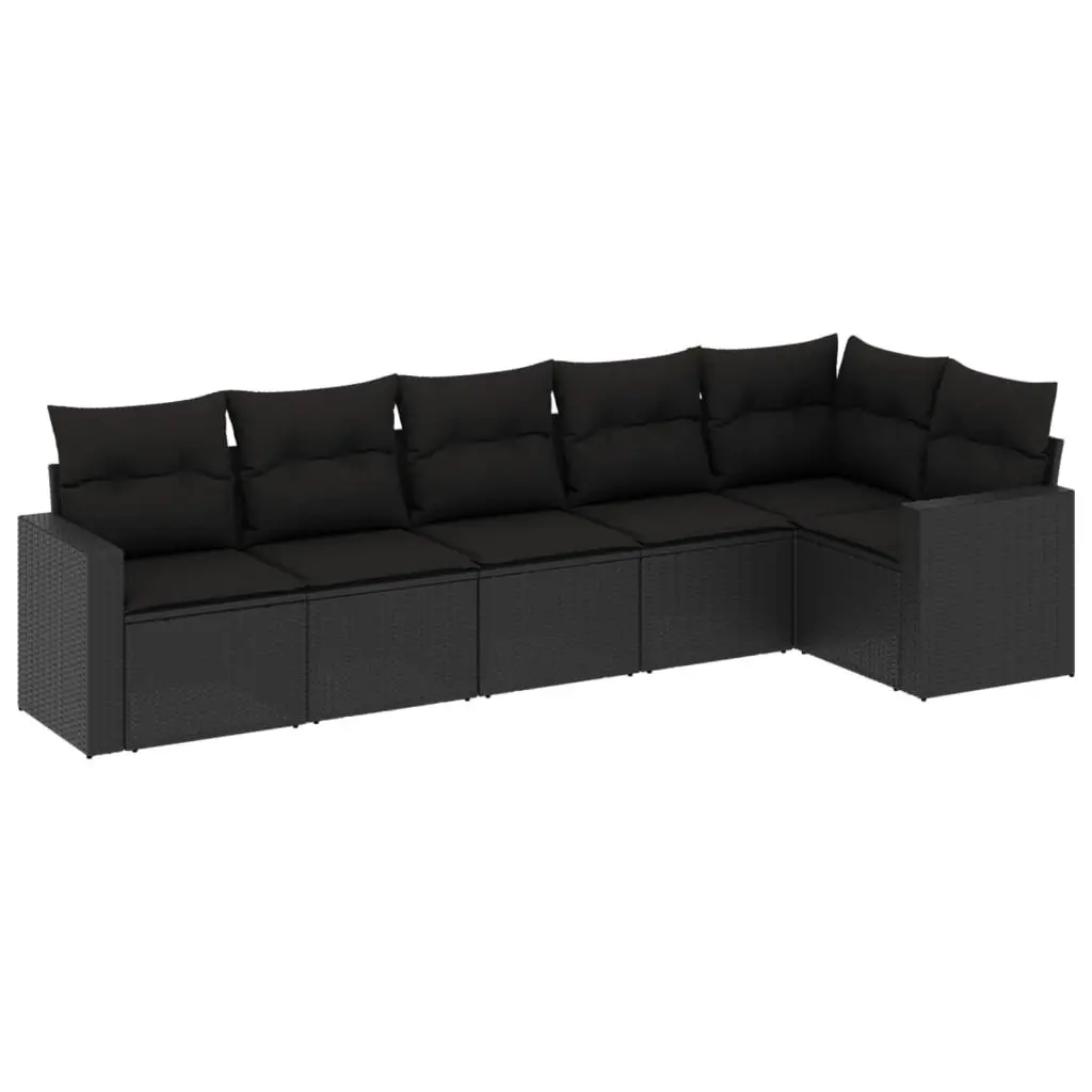 Outdoor Sectional Sofa Set PE Rattan 6 Piece Black Modular