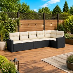 Durable 6-Piece Black Poly Rattan Outdoor Sectional Set