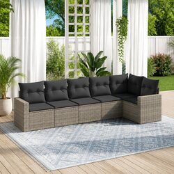 Grey Poly Rattan 6-Piece Outdoor Sectional Sofa Set
