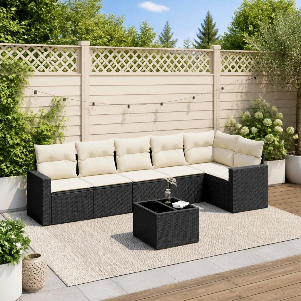 7-Piece Black Modular Outdoor Sofa Set for Relaxation