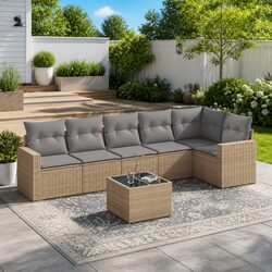 Beige 7-Piece Outdoor Garden Sofa Set with Cushions