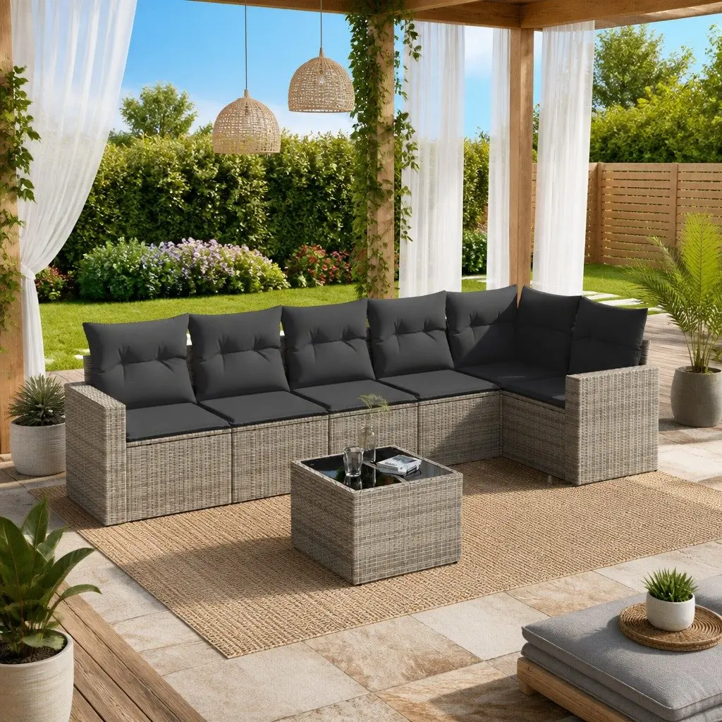 7 Piece Grey Rattan Outdoor Sectional Sofa Set