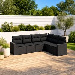 Black Poly Rattan 6-Piece Outdoor Sectional Sofa Set