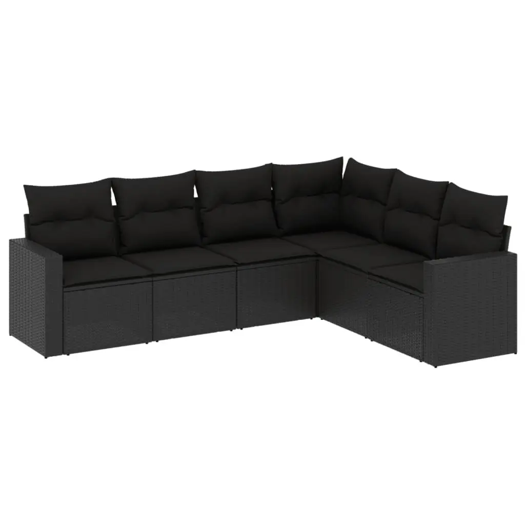 Black Poly Rattan 6-Piece Outdoor Sectional Sofa Set