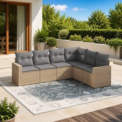 Outdoor Sectional Sofa Set - 6 Piece Patio Furniture in Beige