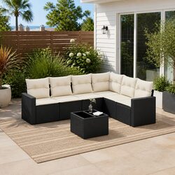 7-Piece Modular Black Rattan Outdoor Sectional Sofa Set