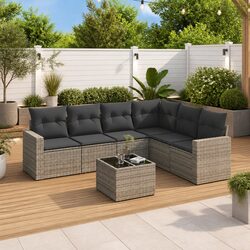 7-Piece Grey Poly Rattan Garden Sofa Set for Outdoor Use
