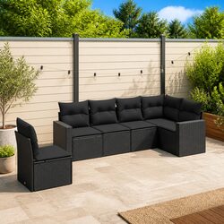 High-Quality 6 Piece Black Poly Rattan Outdoor Sofa Set