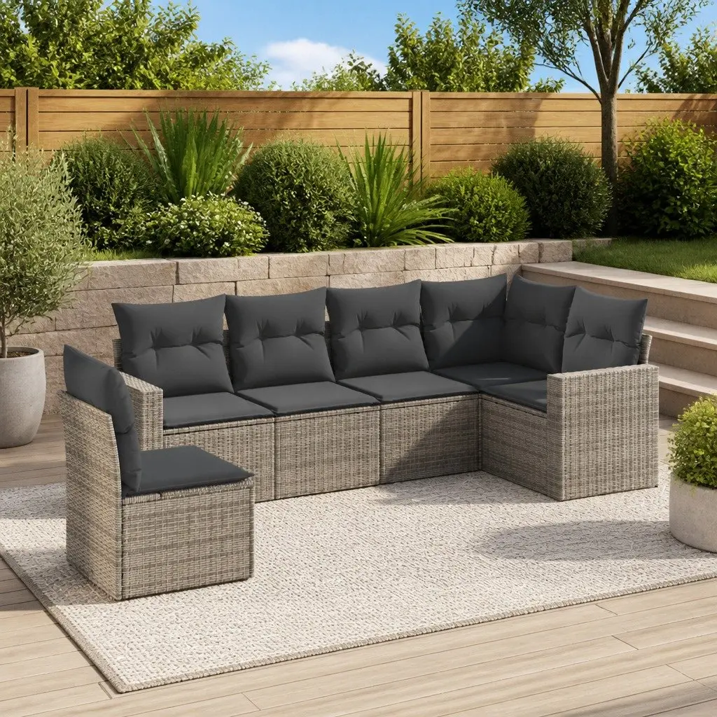 6 Piece Grey Outdoor Sectional Sofa Set with Storage