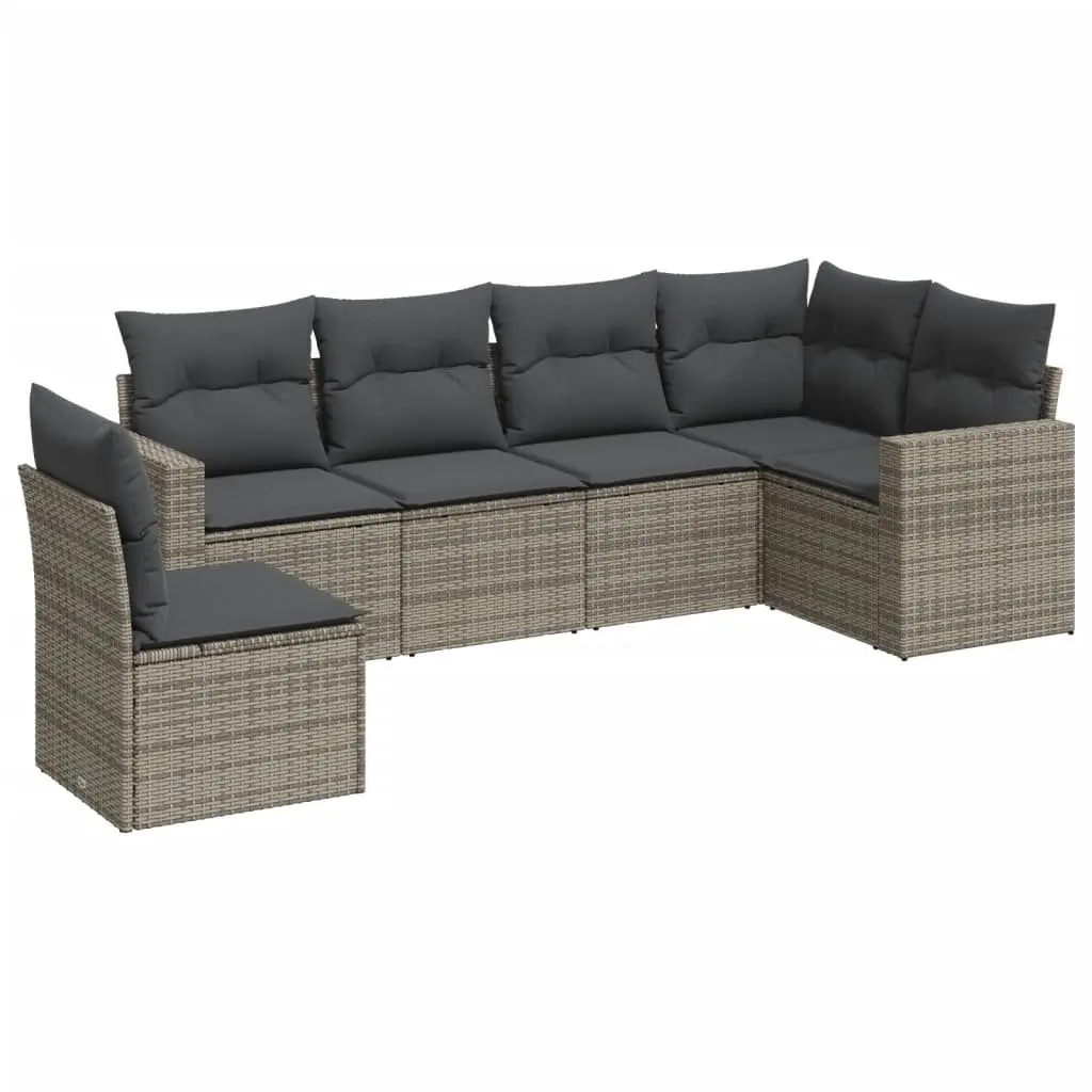 6 Piece Grey Outdoor Sectional Sofa Set with Storage