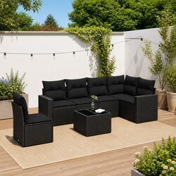 Premium 7-Piece Modular Black Rattan Garden Sofa Set