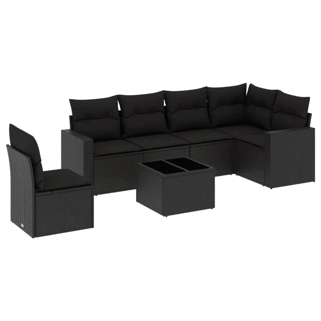 7 Piece Outdoor Sectional Sofa Set PE Rattan Modular Black