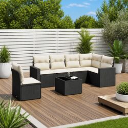Black 7 Piece Outdoor Sectional Sofa Set with Storage