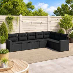 Black Poly Rattan 7 Piece Outdoor Sectional Sofa Set