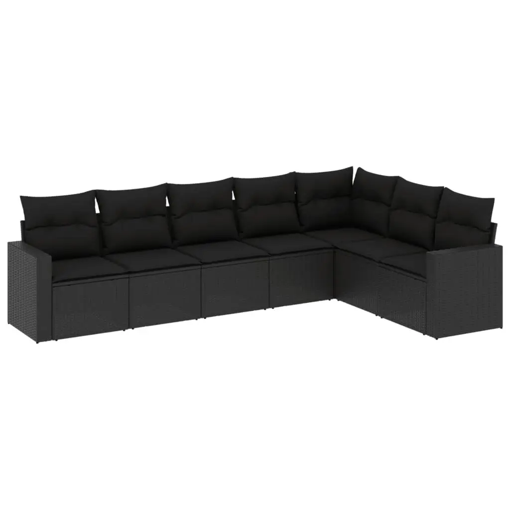 Black Poly Rattan 7 Piece Outdoor Sectional Sofa Set
