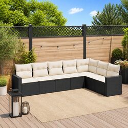 7-Piece Modular Outdoor Sofa Set in Black Poly Rattan
