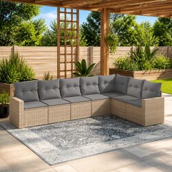 7 Piece Garden Sofa Set Outdoor Sectional Beige Poly Rattan with Storage