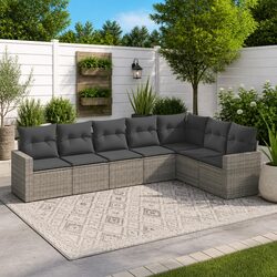 High-Quality 7 Piece Grey Rattan Outdoor Sofa Set