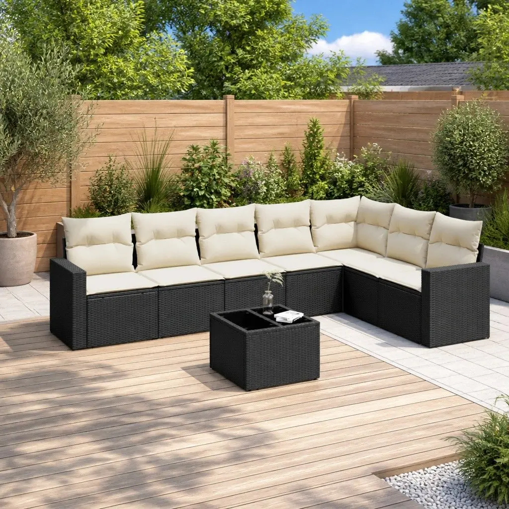 8 Piece Black Rattan Outdoor Sofa Set