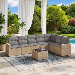 Beige Outdoor Sectional Sofa Set 8-Piece with Storage