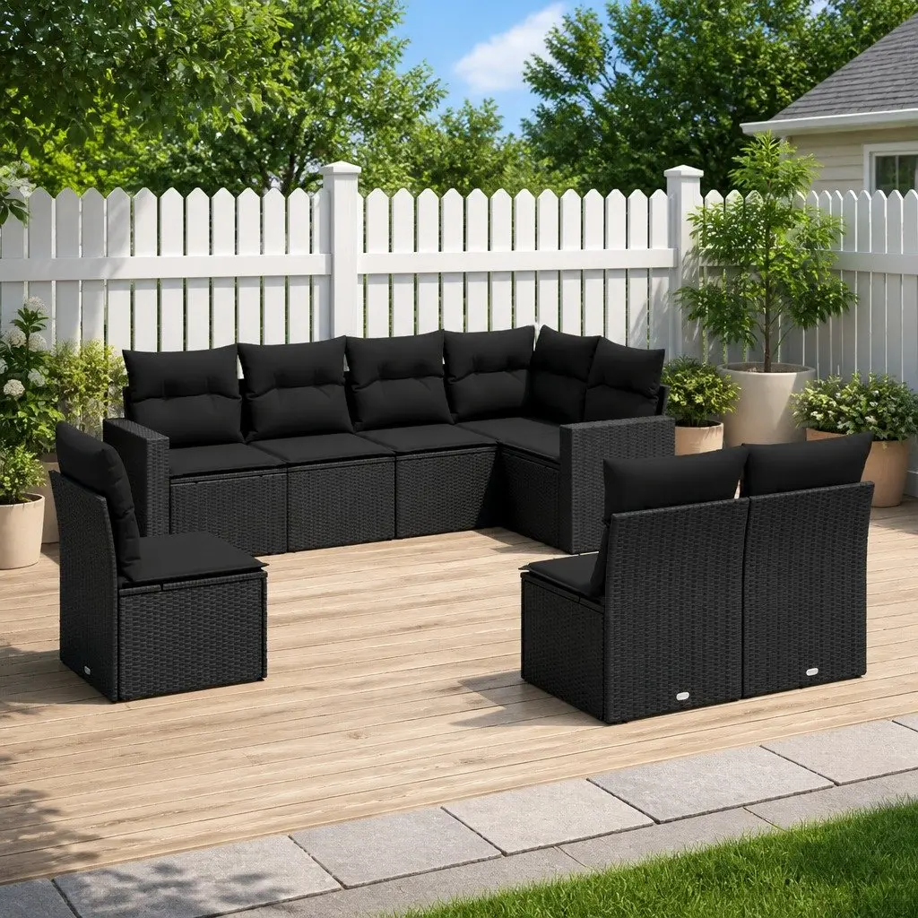 8 Piece Black Poly Rattan Outdoor Sofa Set
